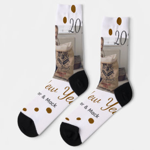 Happy new year Single father add photo name brown Socks