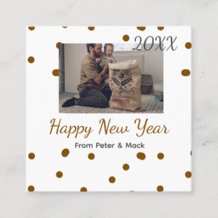 Happy new year Single father add photo name brown  Square Business Card