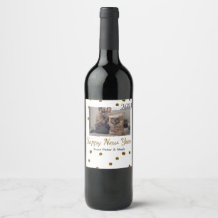 Happy new year Single father add photo name brown  Wine Label