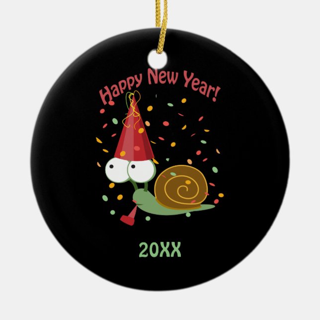 Happy new Year Snail Ceramic Ornament (Front)