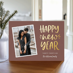 Happy New Year Snapshot Photo Foil Holiday Card