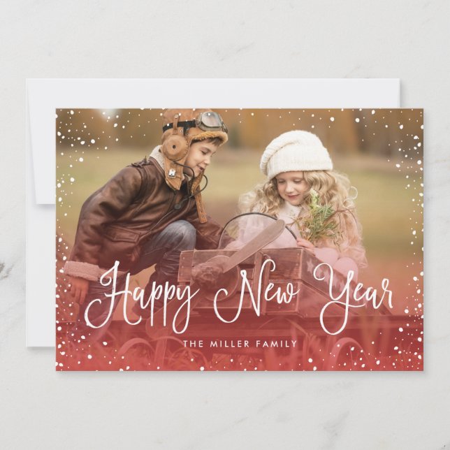 Happy New Year Snow Photo Holiday Card (Front)
