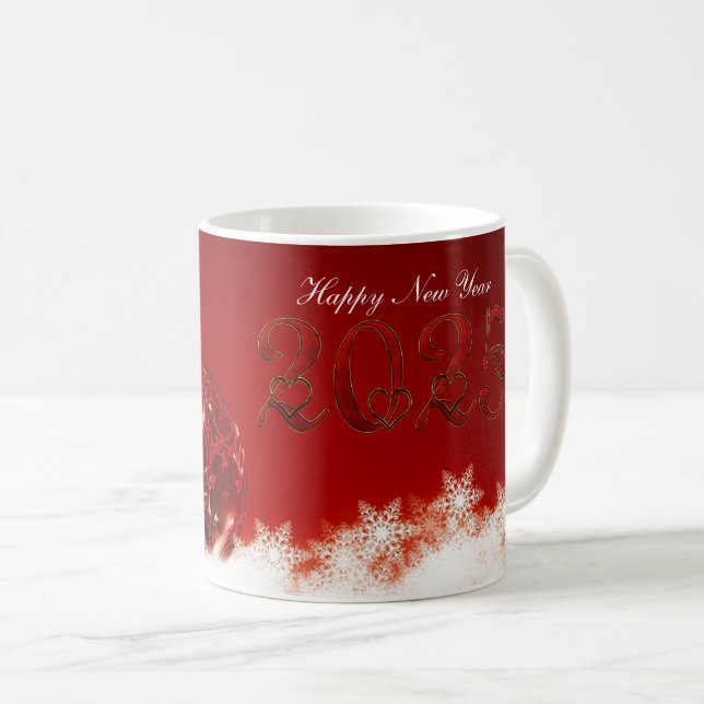 Happy New Year, Snowflake Coffee Mug (Front Right)
