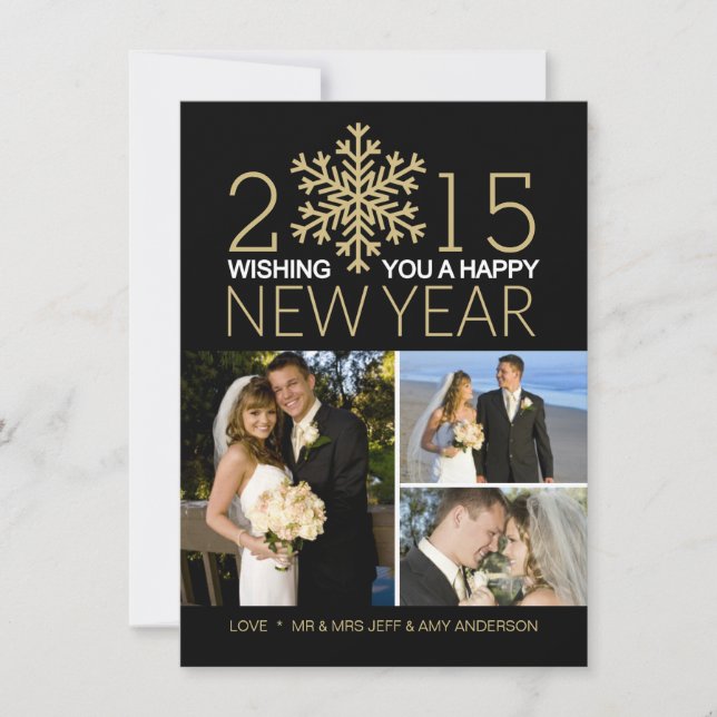 Happy New Year Snowflake Holiday Tri-Photo Collage (Front)