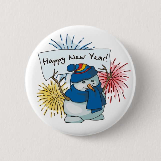 happy new year snowman 2 inch round button (Front)