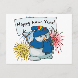 happy new year snowman holiday postcard