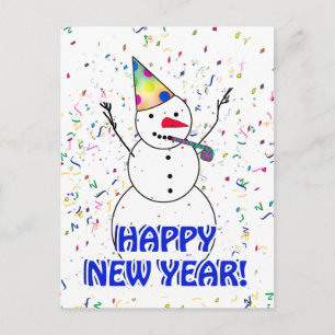 Happy New Year Snowman Holiday Postcard