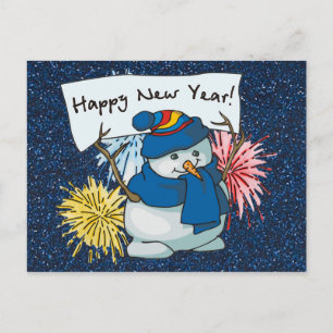 happy new year snowman holiday postcard