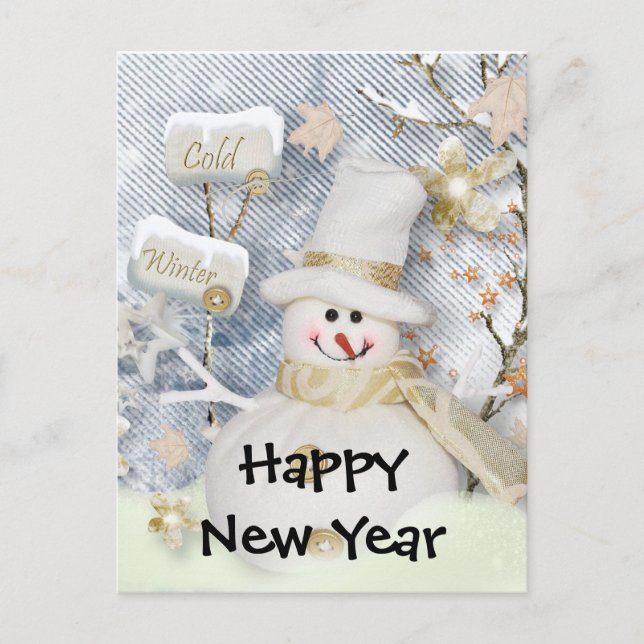 Happy New Year Snowman Postcard (Front)