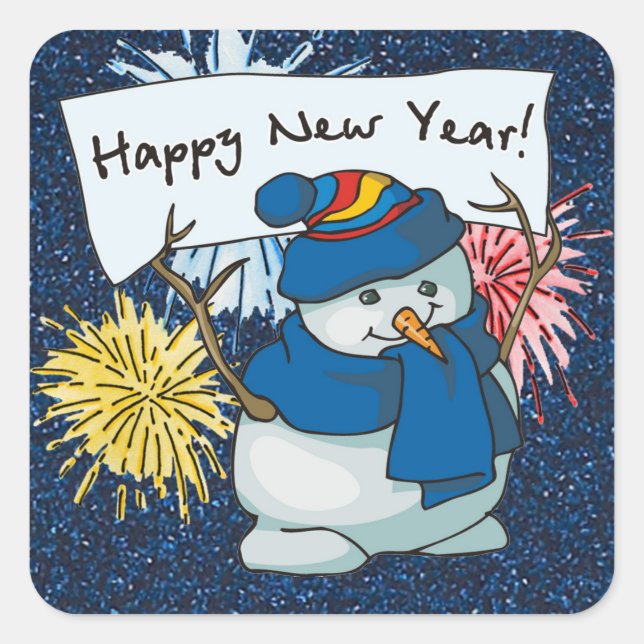 happy new year snowman square sticker (Front)