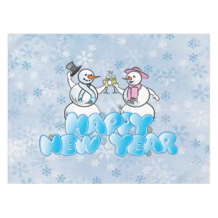 Happy New Year Snowman Tablecloth
