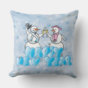 Happy New Year Snowman Throw Pillow