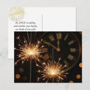 Happy New Year Sparklers On a Midnight Clock Postcard