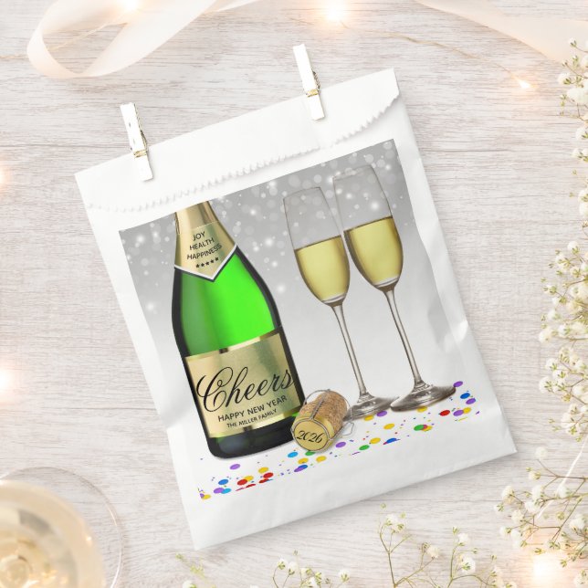 Happy New Year Sparkling Wine Bottle 2025 Favour Bag (Clipped)