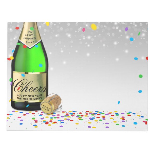 Happy New Year Sparkling Wine Bottle 2025  Notepad (Front)