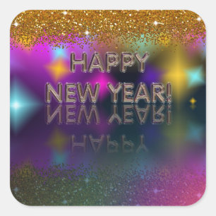 Happy New Year! Sparkly Reflection Square Sticker