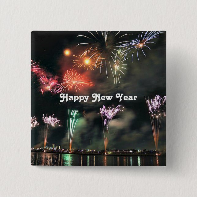 Happy New Year, Spectacular Fireworks  2 Inch Square Button (Front)