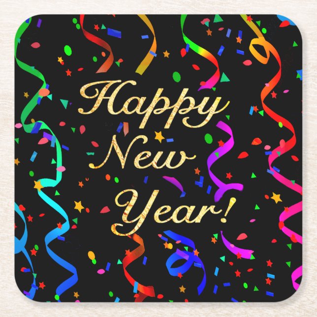 "HAPPY NEW YEAR!" SQUARE PAPER COASTER (Front)