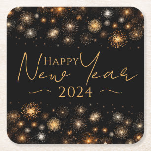 Happy New Year Square Paper Coaster