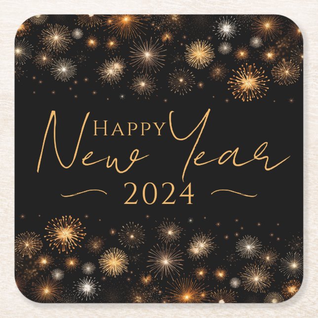 Happy New Year Square Paper Coaster (Front)