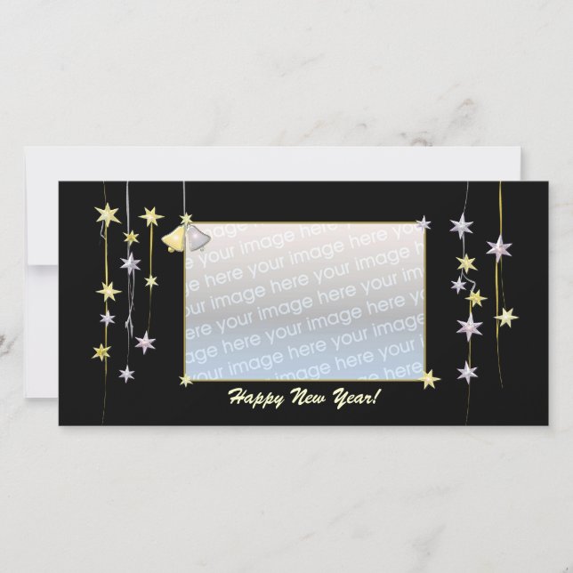 Happy New Year Stars Black Holiday Card (Front)