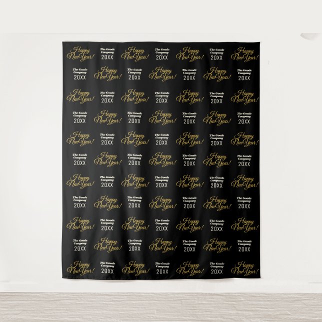 Happy New Year Step and Repeat Photo Backdrop Tapestry (Front)