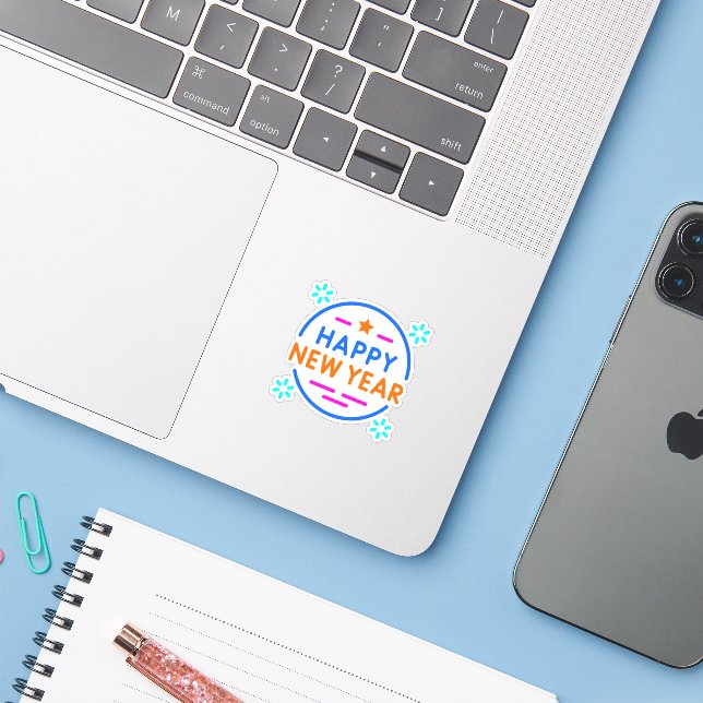 "Happy New Year" Sticker (Laptop w/ iPhone)