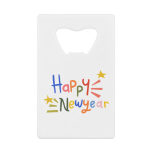 Happy New Year sticker typography, festive Credit Card Bottle Opener