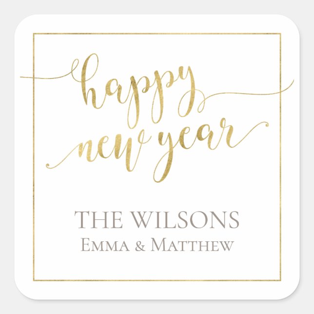 Happy New Year Sticker - White & Gold (Front)
