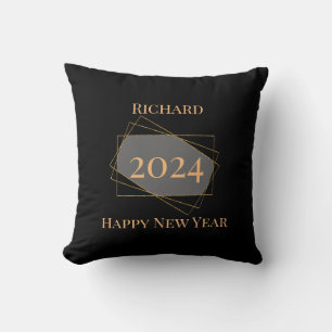 "Happy New Year" stylish black gold personalized T Throw Pillow
