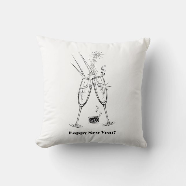 Happy New Year T-Shirt | Minimalist Clinking Glass Throw Pillow (Front)