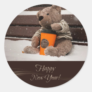 Happy New Year. Teddy Bear. Classic Round Sticker