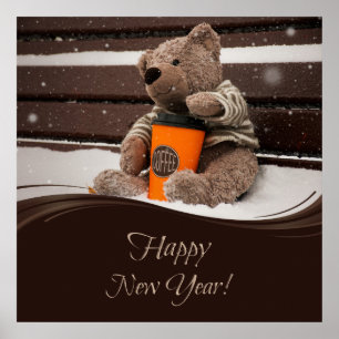 Happy New Year. Teddy Bear. Poster
