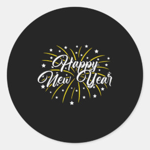 Happy New Year Tee Uni-kids Black Small Classic Round Sticker