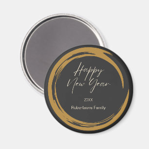 Happy New Year text gold stain ring dark grey Magnet