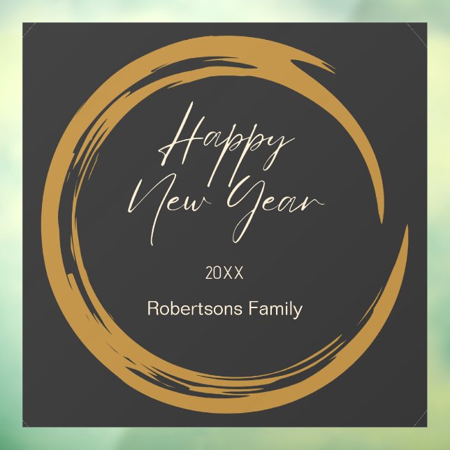 Happy New Year text gold stain ring dark grey Window Cling (Sheet 3)
