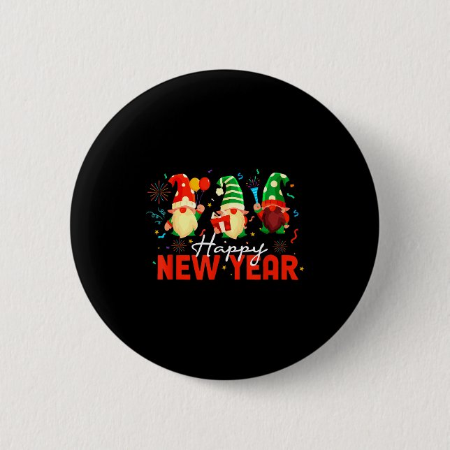 Happy New Year Three Gnomes Fireworks Confetti Nye 2 Inch Round Button (Front)