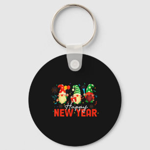 Happy New Year Three Gnomes Fireworks Confetti Nye Keychain