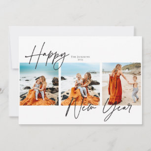Happy New Year three photo Holiday Card