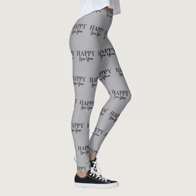 Happy New Year Trendy Black and Grey Leggings (Right)