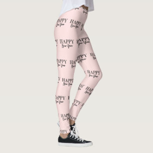 Happy New Year Trendy Blush Pink and Black Leggings