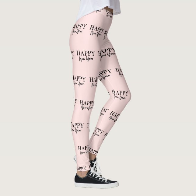 Happy New Year Trendy Blush Pink and Black Leggings (Right)