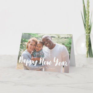Happy New Year trendy white font photo Holiday Card