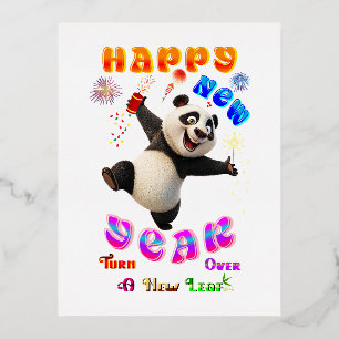 Happy New Year Turn Over A New Leaf Foil Holiday Postcard