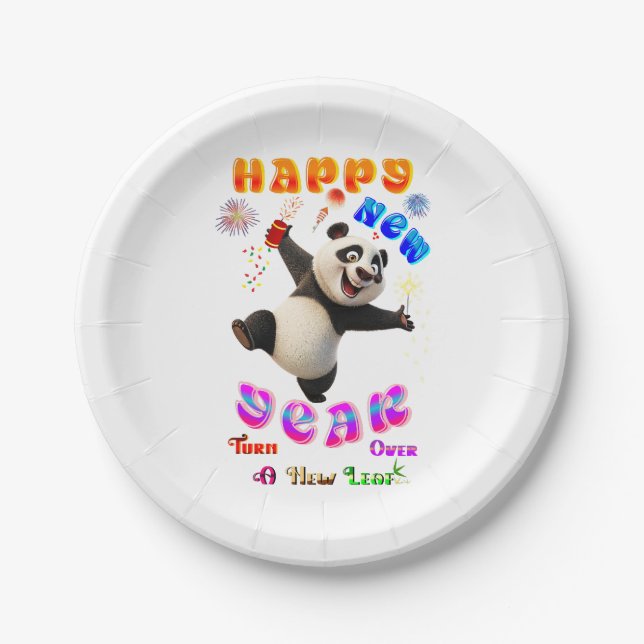 Happy New Year Turn Over A New Leaf Paper Plate (Front)