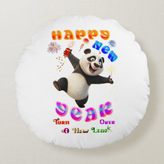Happy New Year Turn Over A New Leaf Round Pillow