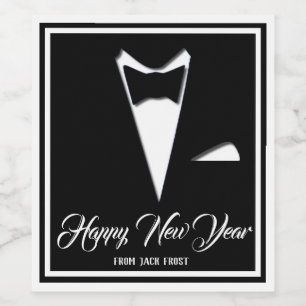 Happy New Year Tuxedo (Or Your Text) Wine Label