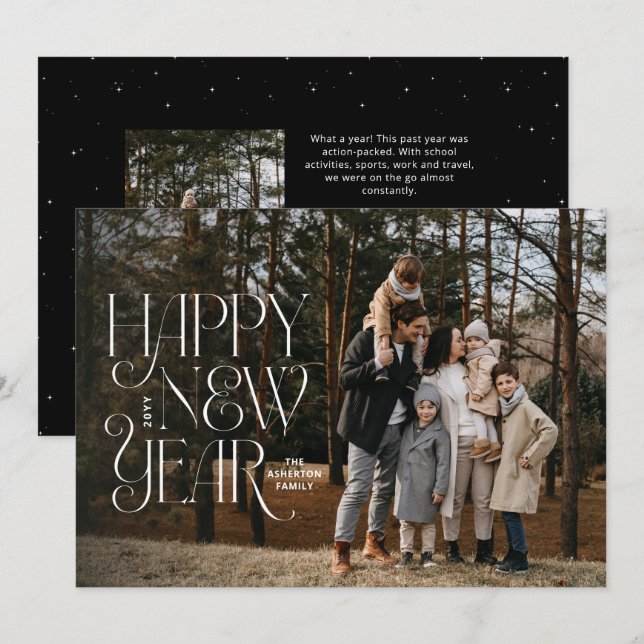 Happy new year two photo simple elegant holiday card (Front/Back)