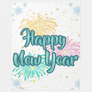 Happy New Year Typography Celebration Fleece Blanket