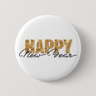 Happy New Year Typography Gold Letters New YearArt 2 Inch Round Button
